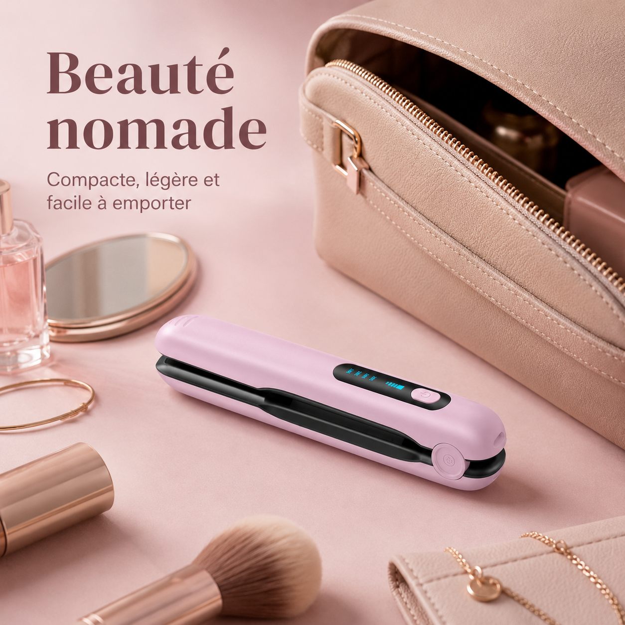 Lisseur Sans Fil Portable 2-en-1 – Lisse & Boucle, Rechargeable USB-C