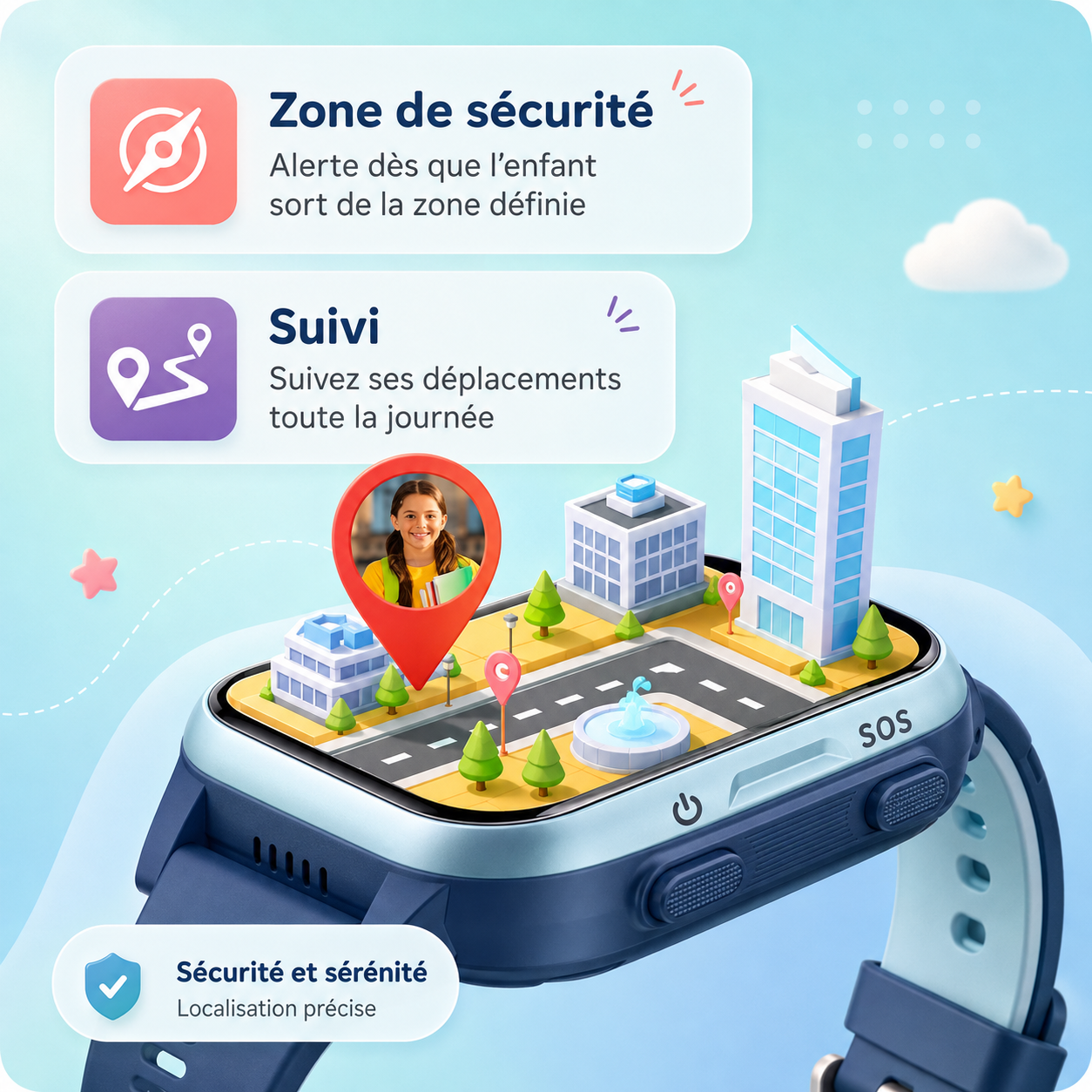 Montre Connectée Enfant 4G GPS Appels Vidéo, SOS & Localisation en Temps Réel