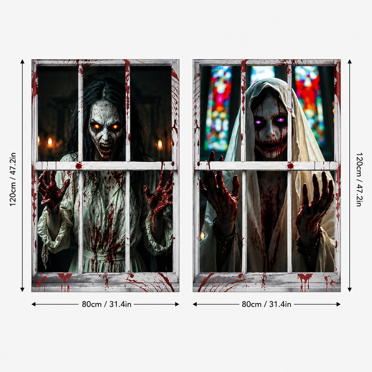 Décoration de Fenêtre Halloween 3D – Fantôme, Sorcière & Zombie Effrayants