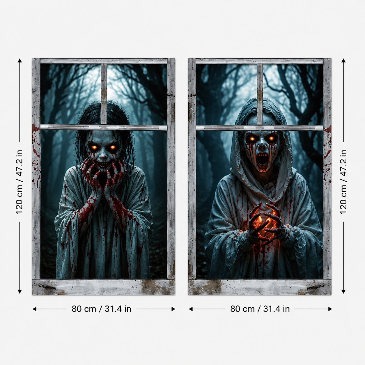 Décoration de Fenêtre Halloween 3D – Fantôme, Sorcière & Zombie Effrayants